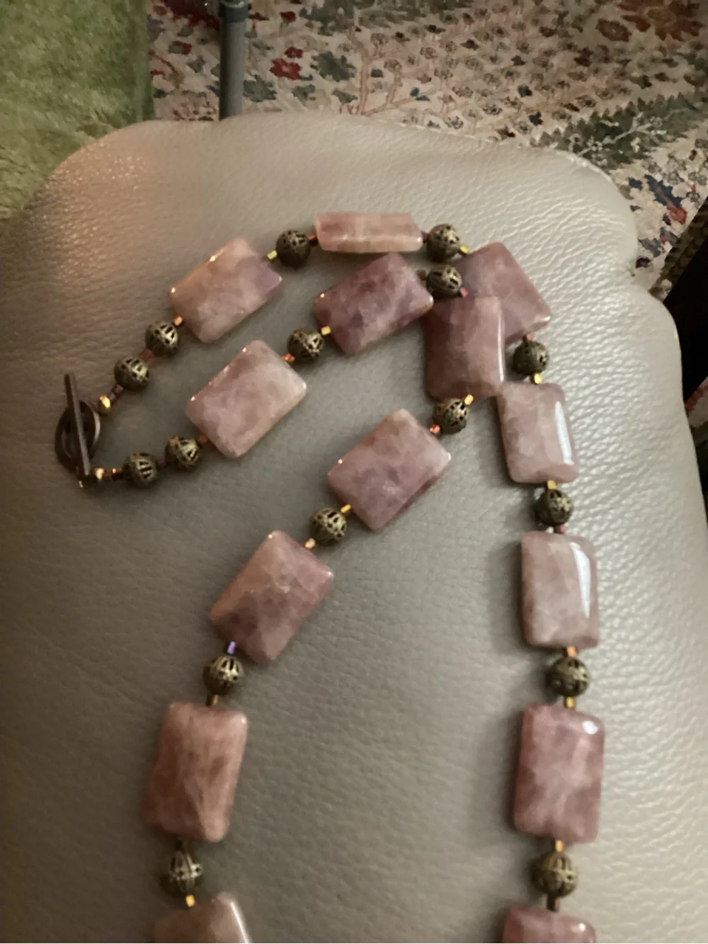 Large Strawberry Quartz Necklace with Butterfly Pendant
